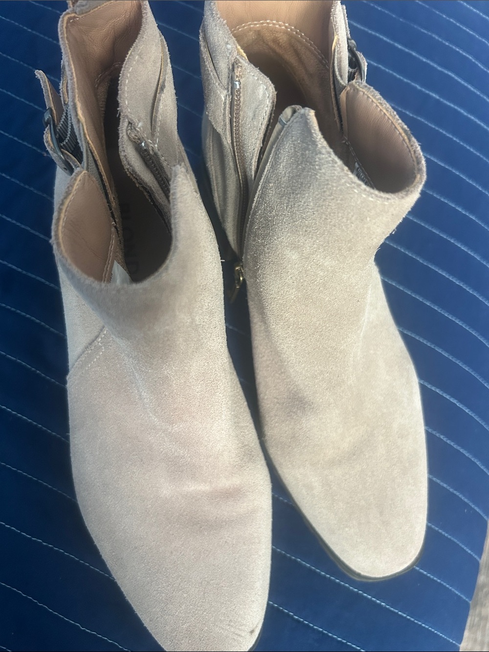 Blondo Suede Ankle Booties in Light Taupe